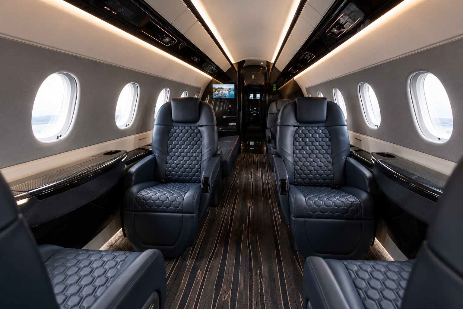 Private jet interior scene highlighting bespoke aviation services